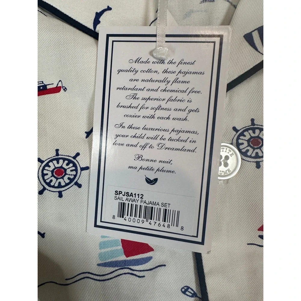 Petite Plume Kids Sail Away Pajama Set White Nautical Sailboat SPJSA112 Size 12
